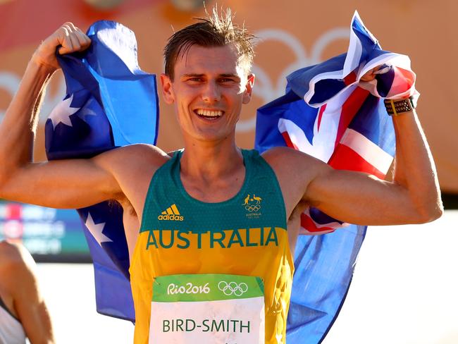 Dane Bird-Smith celebrates winning his bronze medal.