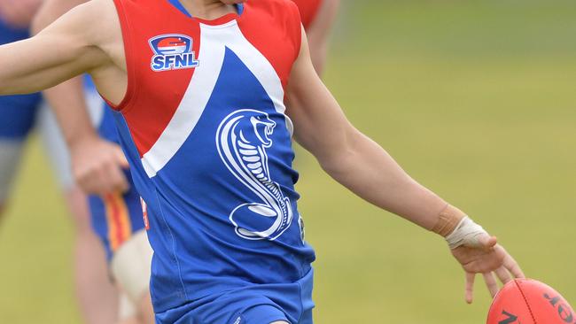 Southern Football league: Sandown v Carrum Patterson Lakes at Edinburgh Reserve, Springvale. Sandown #2 Jesse Boswell. Picture: AAP/Chris Eastman