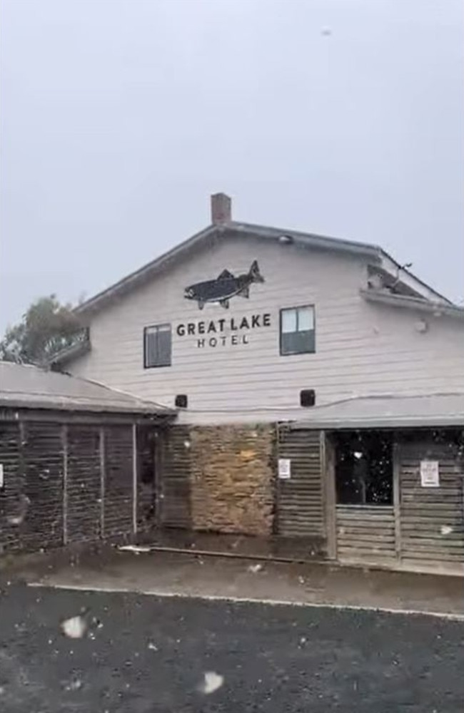 Summer snow at Great Lake Hotel, in Tasmania's Central Highlands. Picture: Great Lake Hotel