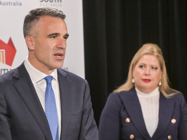 ADELAIDE, AUSTRALIA - NewsWire Photos NOVEMBER 9, 2022: Premier Peter Malinauskas, flanked by Child Protection Minister Katrine Hildyard, release the Hyde and Alexander child protection reports. . Picture: NCA NewsWire / Brenton Edwards