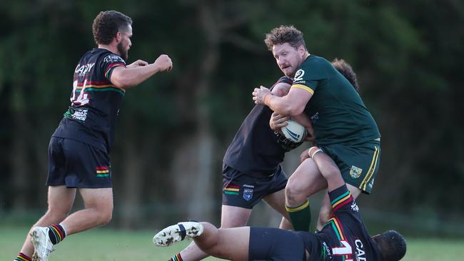 Wyong’s Jake Dawe taking a hit-up. Picture: Sue Graham