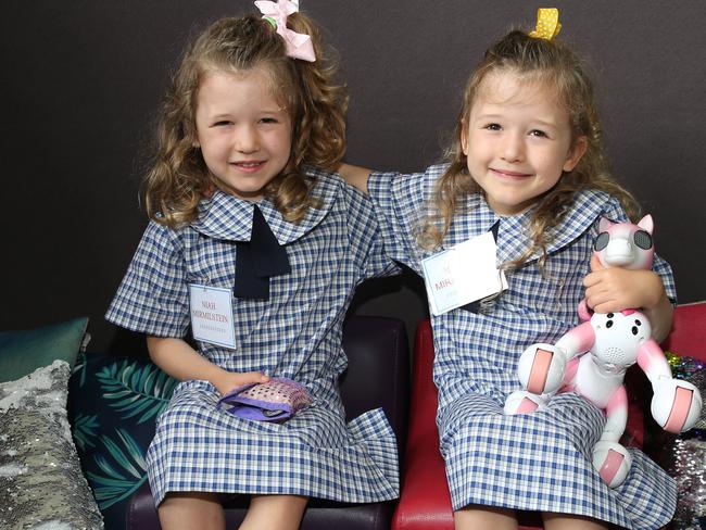 Niah Mirmilstein, 4 and Kartia Mirmilstein, 4. Vox Pop. St Margaret's school welcomed around 43 Prep students today.   Picture: Peter Ristevski