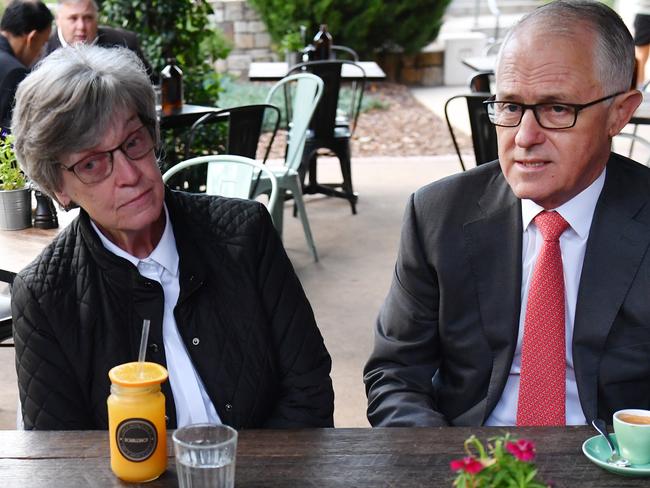 Prime Minister Malcolm Turnbull meets with pensioners at a coffee shop in Deakin in Canberra, Wednesday, March 28, 2018. (AAP Image/Mick Tsikas) NO ARCHIVING