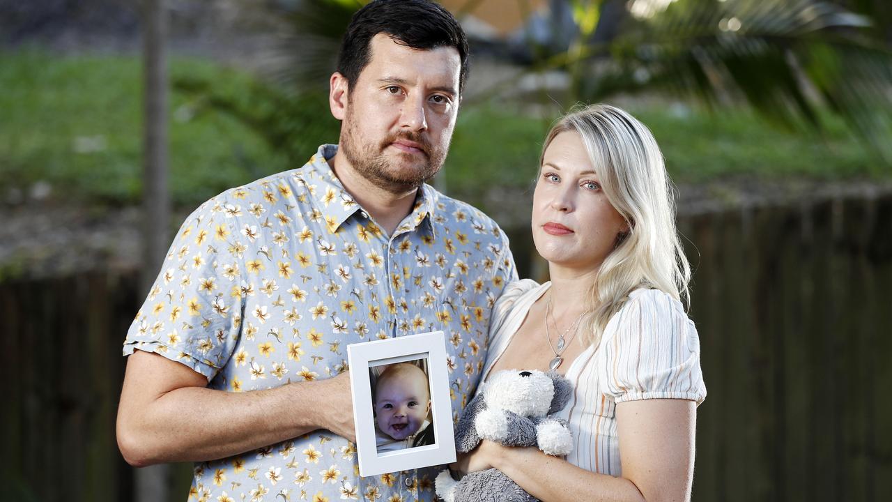 John and Carly Goya with a picture of baby Mabel. Picture: Josh Woning