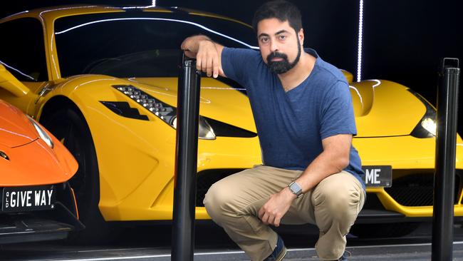 Alborz Fallah's garage in Brisbane's inner north has installed three steel bollards to protect his collection of cars. Picture, John Gass