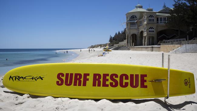 Perth’s near-deserted Cottesloe Beach as temperatures reach 38C on Monday. Picture: Getty Images