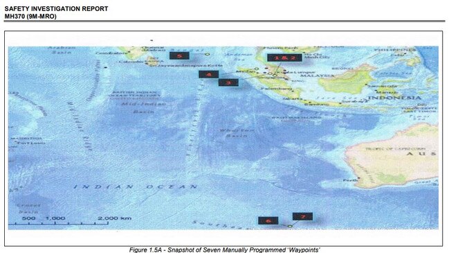 The seven 'waypoints' found plotted on a flight simulator found on Captain Zaharia's personal home computer