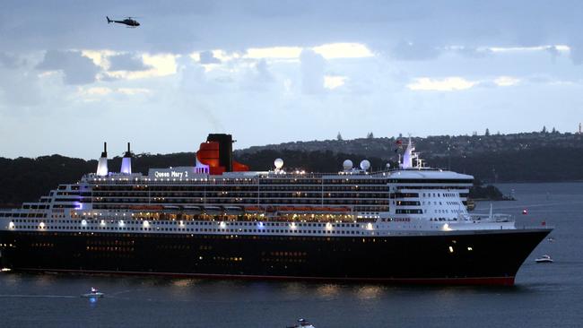 Cunard Line's liners Queen Elizabeth &amp; Queen Mary 2 arrive in Sydney for a stop over during their last round the world trip.