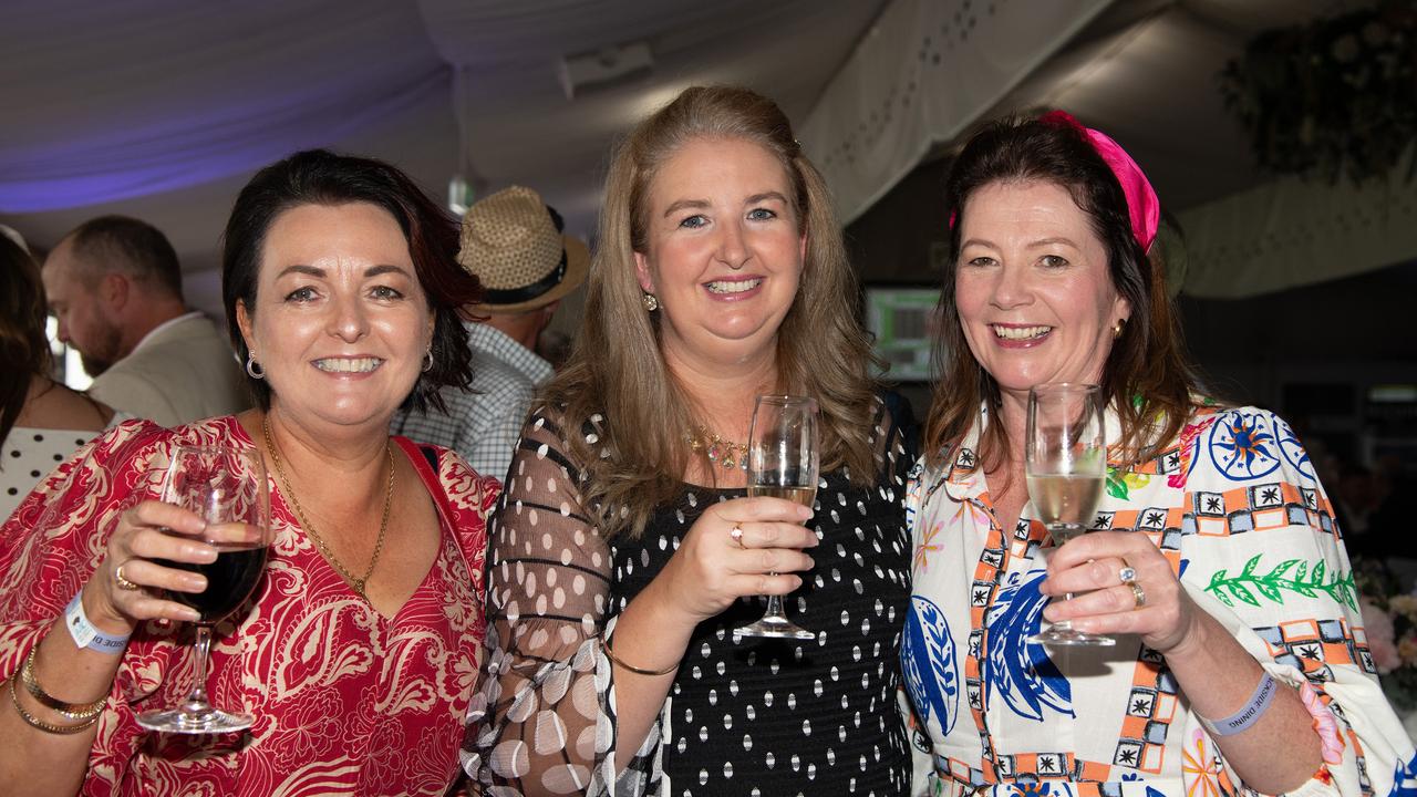 Carmel Wilkinson (left) with Gen Ruhle and Leesa Sheppard. IEquine Toowoomba Weetwood Raceday - Clifford Park Saturday September 28, 2024 Picture: Bev Lacey