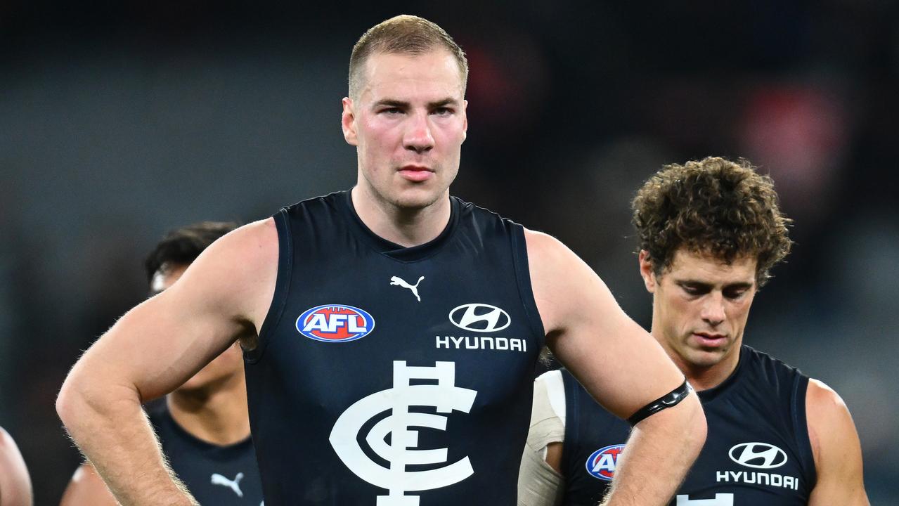 Harry McKay trudges off the MCG last Sunday . (Photo by Quinn Rooney/Getty Images)