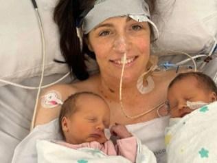 Alexandra Judd's heart stopped after giving birth to her twin girls. Picture: 9News