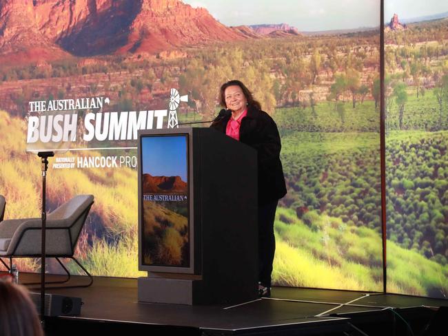 14/08/2023: Keynote Address  - Gina Rinehart, Executive Chairman, Hancock Prospecting Group, Roy Hill, S. Kidman & Co. at The AustralianÃ&#149;s "Bush Summit" in Perth, a Talk-fest about improving lives in the Kimberley. Philip Gostelow/The Australian