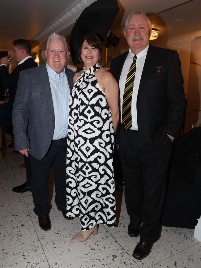 MELBOURNE, AUSTRALIA – OCTOBER 9 2024Matt Higgins, Penny Heath and Michael Learmonth at the VAFA Awards Night at the San Remo Ballroom in Carlton on October 9, 2024Picture: Brendan Beckett