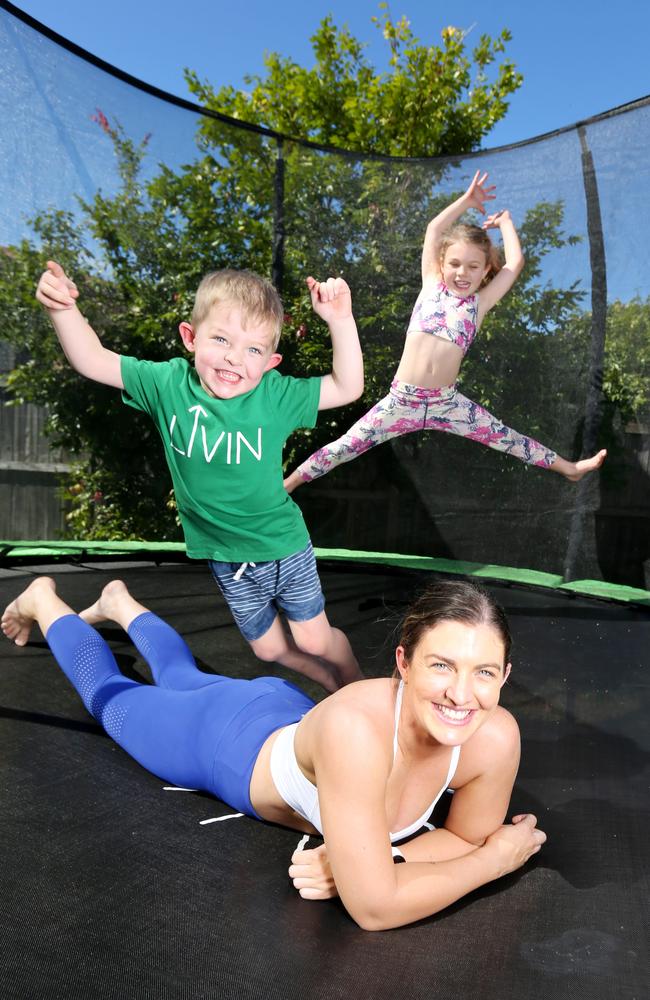 Lauren Patterson with her kids Madi and Max Hunter. Ms Hunter said you should try fit exercise into your lifestyle in smaller chunks. Picture: Steve Pohlner