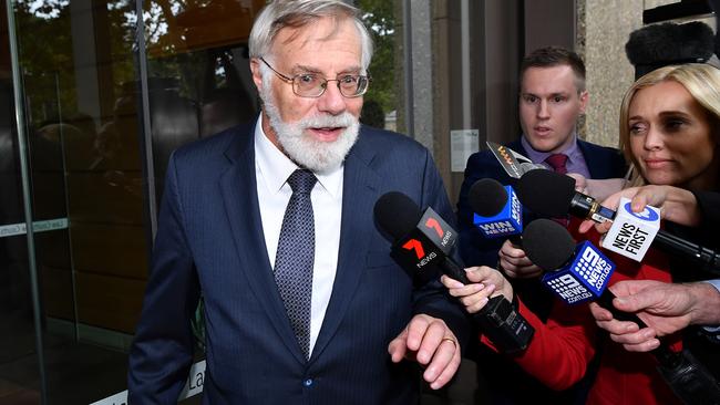 Martin Einfeld QC, representing St George Illawarra NRL player Jack de Belin, leaves the Federal Court in Sydney. Picture: AAP Image/Joel Carrett