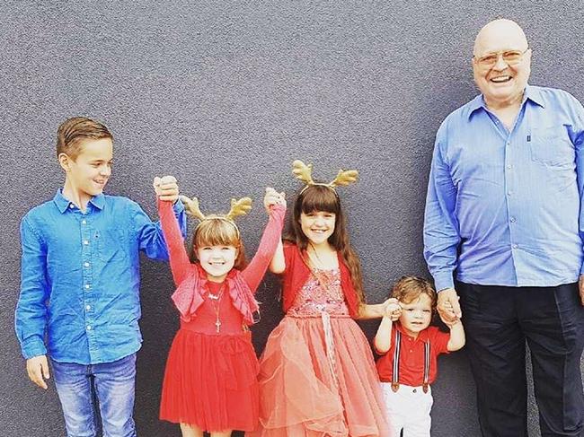 Bert Newton with his grandchildren Sam, Lola, Eva and Monty in November 2017. Picture: Instagram/Patti Newton