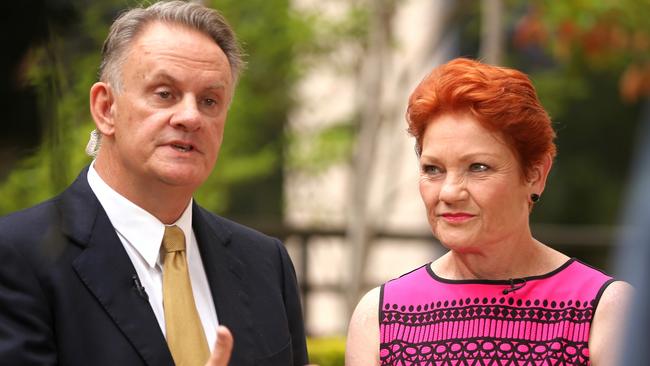 New NSW One National leader Mark Latham with Pauline Hanson outside 2GB radio studio on Wednesday. Picture: John Grainger