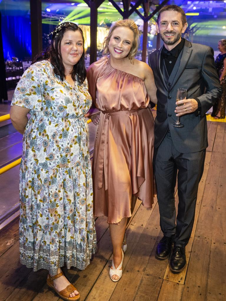 Kate Wallace (left) with Deirdre and Kevin Geddert at LifeFlight Toowoomba Gala at The Goods Shed, Saturday, May 6, 2023. Picture: Kevin Farmer