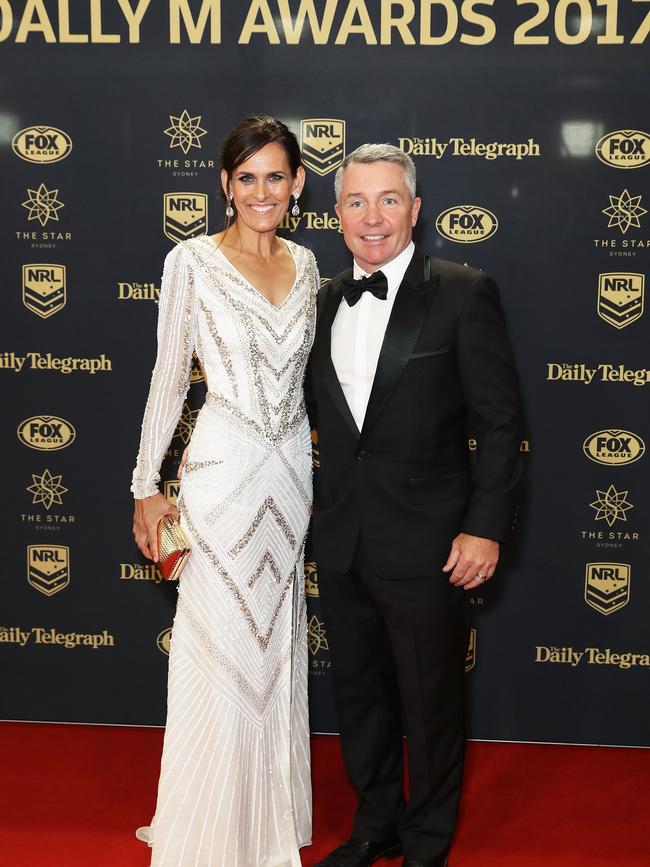 SYDNEY, AUSTRALIA - SEPTEMBER 27: Cowboys coach Paul Green with wife Amanda Green arrives ahead of the 2017 Dally M Awards at The Star on September 27, 2017 in Sydney, Australia. (Photo by Mark Metcalfe/Getty Images)