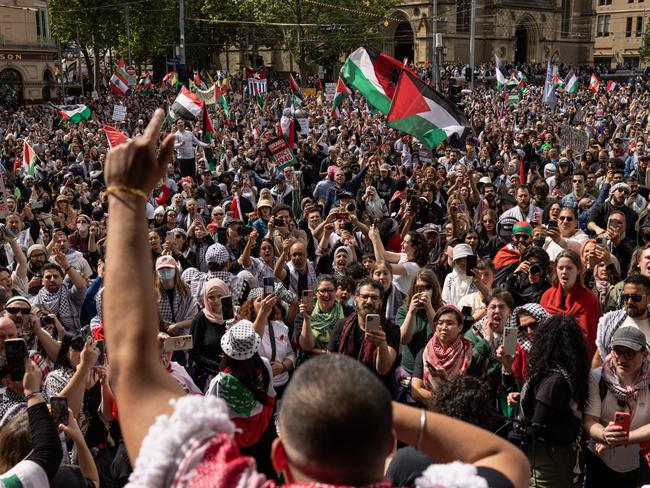 Pro-Palestine protesters at Flinders Street Station. Picture: Getty Images