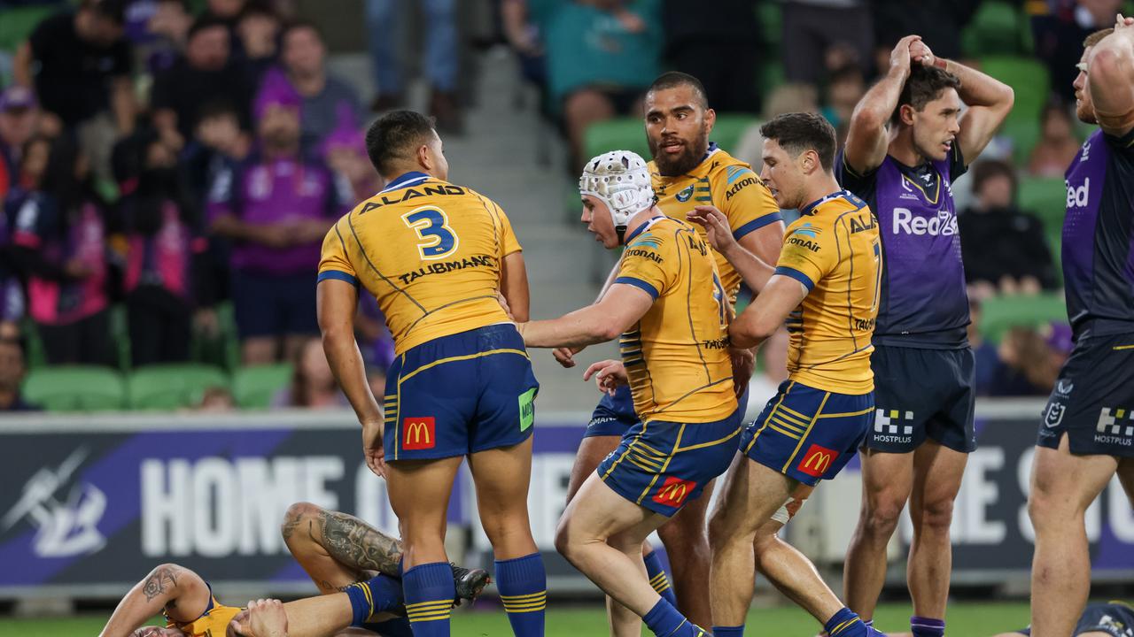 NRL 2022 RD03 Melbourne Storm v Parramatta Eels – Ray Stone, TRY, MATCH WINNER. Picture: NRL Photos