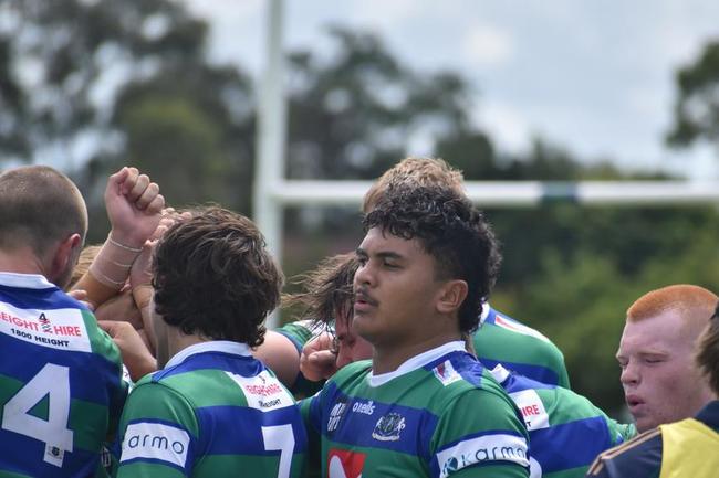 Matthias Maugatai, Jesse’s older brother, leads the GPS huddle during the 2023 Colts 1 season.