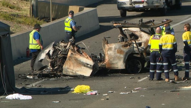 Police believe Rabin Rawal, 43, made a conscious decision to drive on the wrong side of the Leach Highway causing a catastrophic crash that killed four people, including a taxi driver and two passengers. Picture: 7News