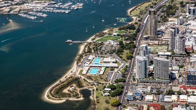 An aerial view of Broadwater Parklands, Southport