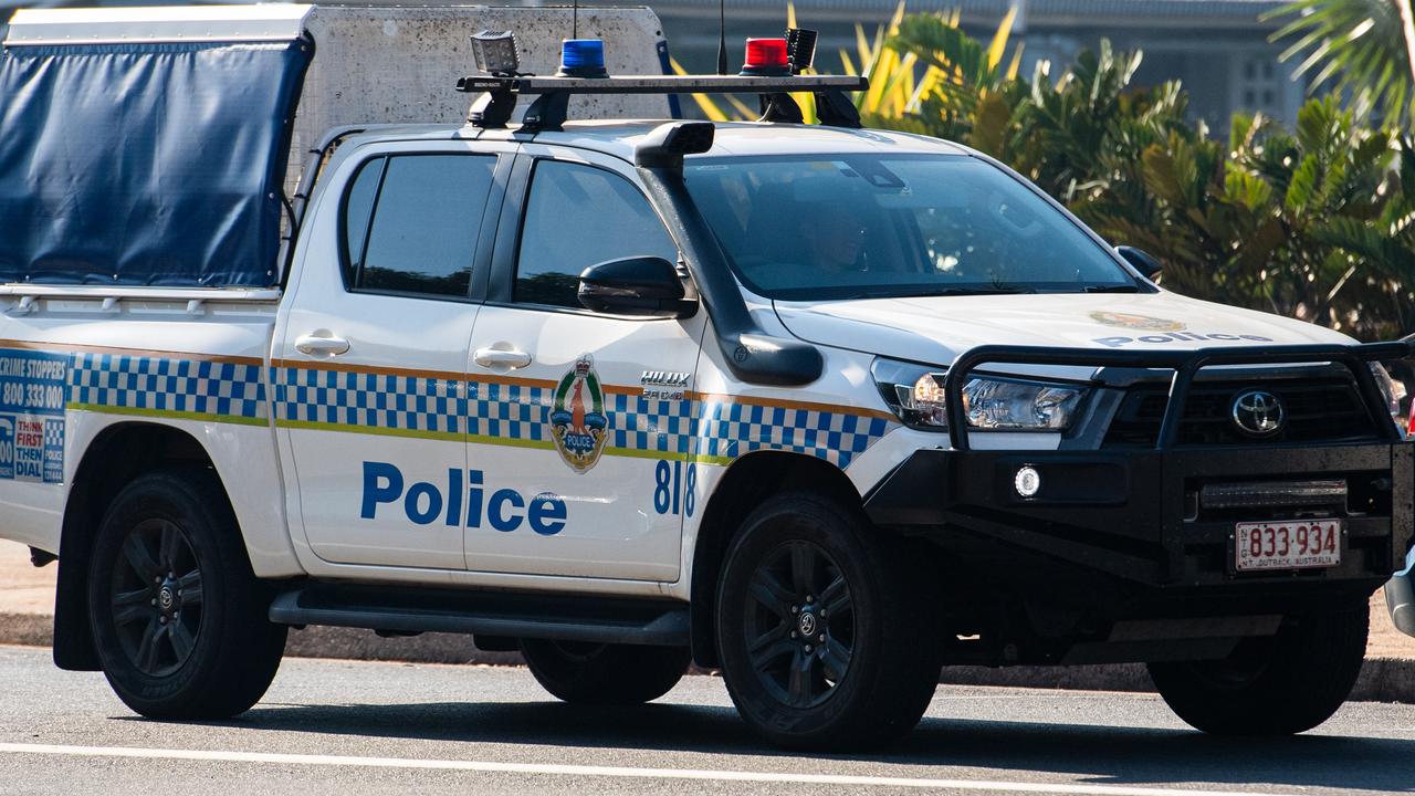 NT Police attended the scene on Bagot Rd after a woman was injured by a teenager throwing a brick through the window of a moving car. Picture: Pema Tamang Pakhrin