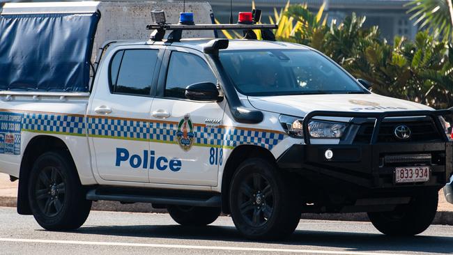 NT Police attended the scene on Bagot Rd after a woman was injured by a teenager throwing a brick through the window of a moving car. Picture: Pema Tamang Pakhrin