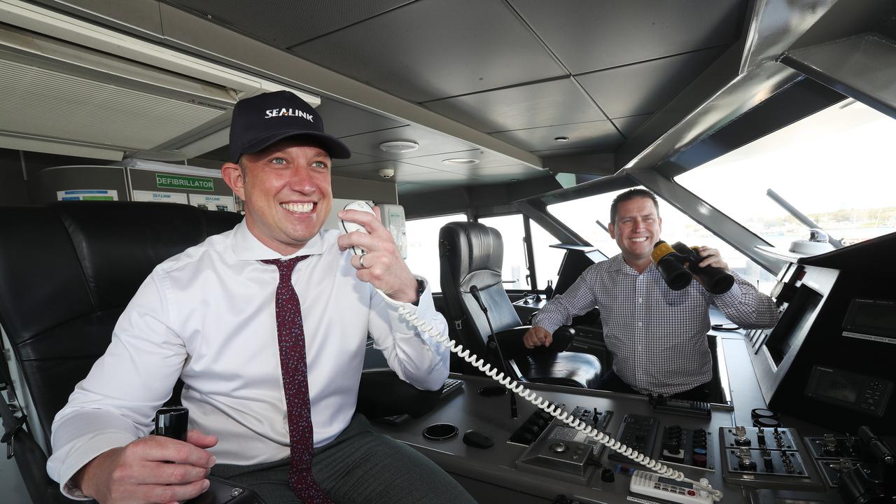 Deputy Premier Steven Miles driving a Sealing ferry in Gladstone.Pic Annette Dew