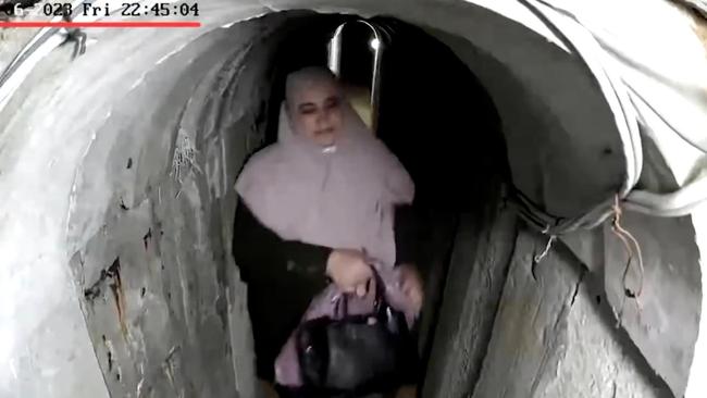 Yahya Sinwar's wife was carrying a bag the IDF suggests is a $48,000 Birkin. Picture: IDF.