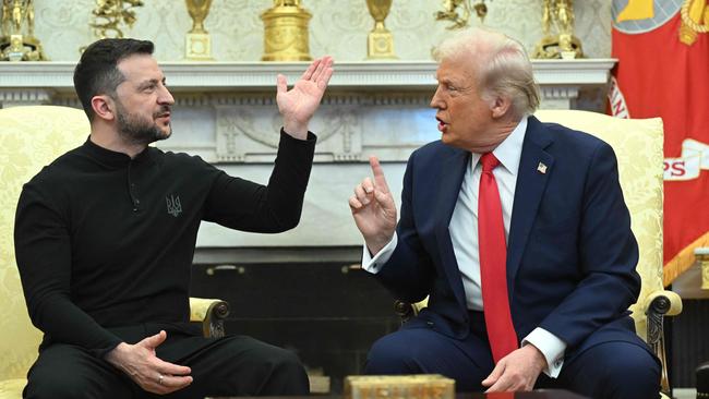 US President Donald Trump and Ukraine's President Volodymyr Zelensky meet in the Oval Office. Trump suspended military aid to Ukraine, escalating pressure on Kyiv to agree to peace negotiations with Russia. (Photo by SAUL LOEB / AFP)