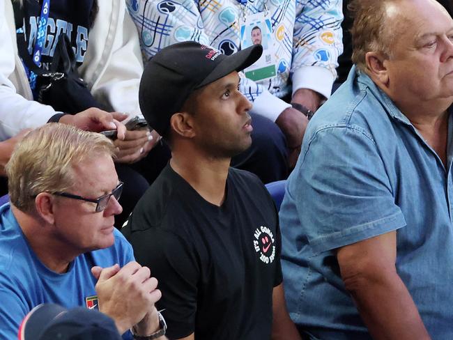 MELBOURNE, JANUARY 23, 2025: 2025 Australian Open Tennis, day twelve. Tennis data analyst Shane Liyanage, pictured in Aryna Sabalenkas (BLR) players box during her match against Paula Badosa (ESP) on Rod Laver Arena. Picture: Mark Stewart