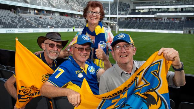 Blue and gold: Stefan Jahn, Danny and Barbara Blakeney and Anthony Hastings. Picture: Paul Braven