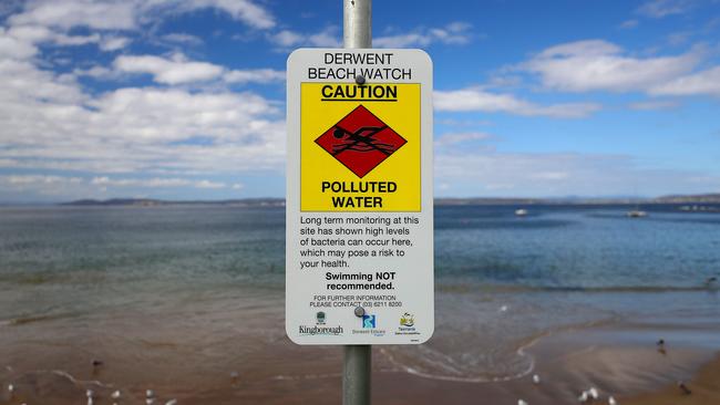 Sign at the southern end of Blackmans Bay beach. Picture: SAM ROSEWARNE.