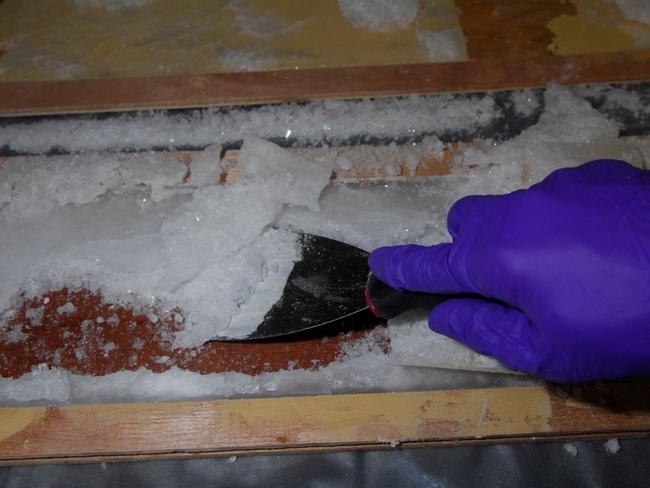 A close-up view of the large quantity of ice found during the police operation. Picture: AFP