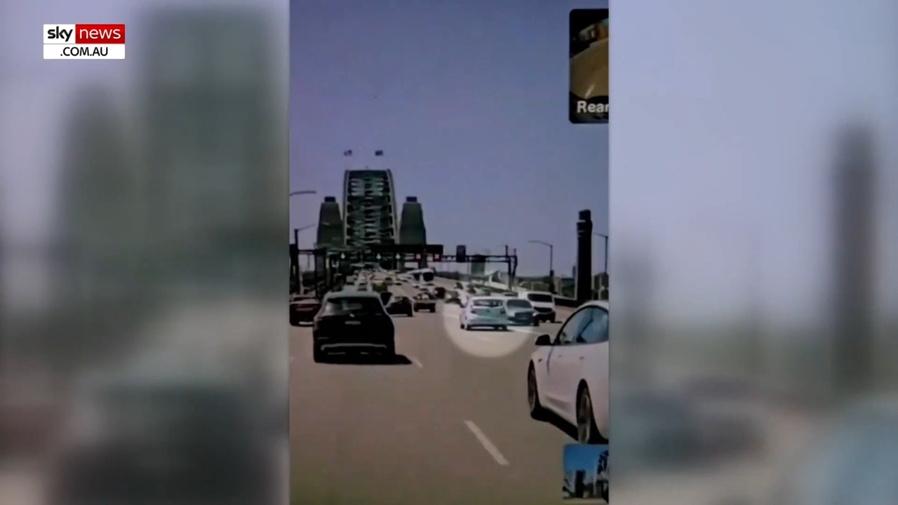 Shocking footage of moment two cars collide on Sydney Harbour Bridge