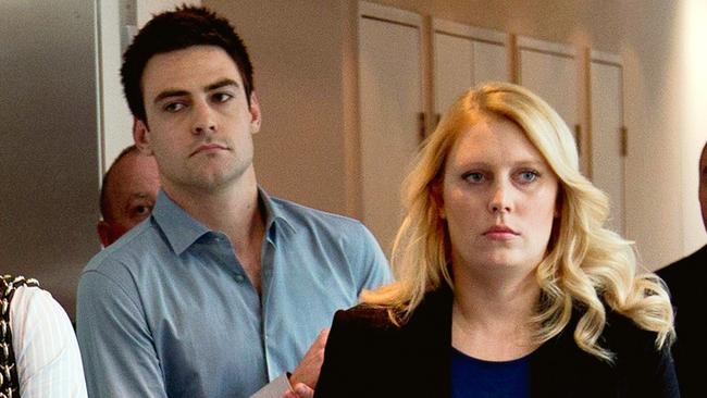 Mel Greig and Michael Christian leave leaving the 2Day FM radio office after the suicide of a nurse who took a prank call from the pair. Picture: AFP