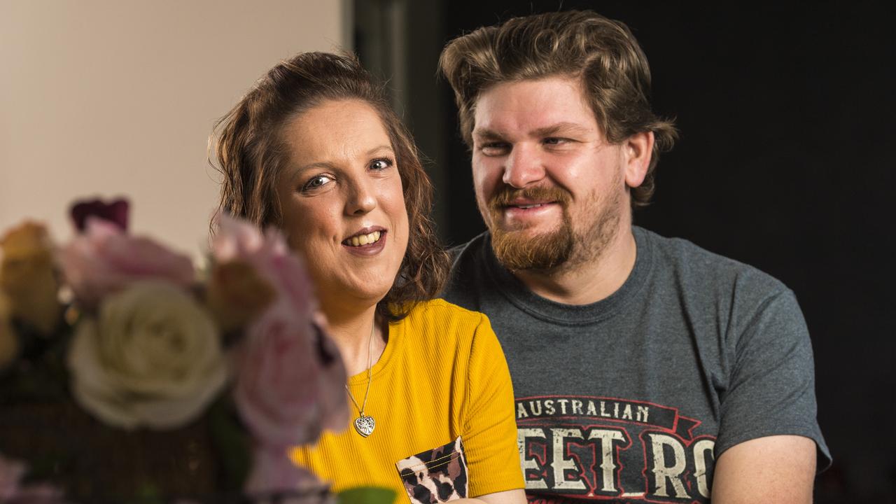 Kahler Baker with her husband Michael Baker. Kahler has Alagille syndrome and requires a kidney donation after receiving a liver donation at the age of five, Friday, July 30, 2021. Picture: Kevin Farmer