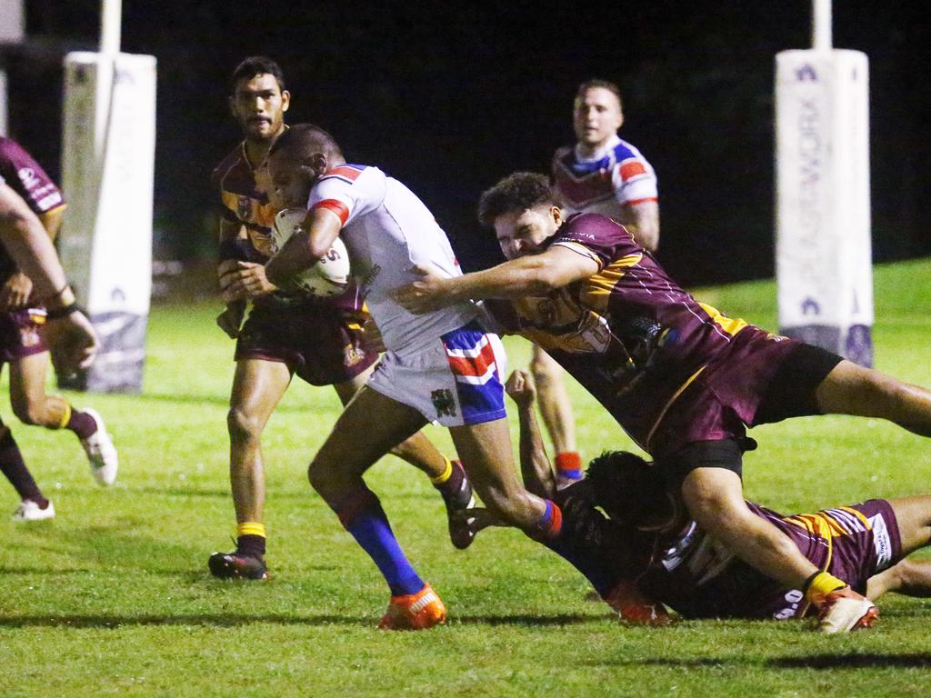 Knights' Adrian Henley makes his way out of his team's end in the Cairns and District Rugby League (CDRL) match between the Ivanhoe Knights and the Southern Suburbs Cockatoos, held at Smithfield. Picture: Brendan Radke