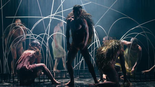 Bradley Smith, centre, in Yuldea by Bangarra Dance Theatre. Picture: Kate Longley