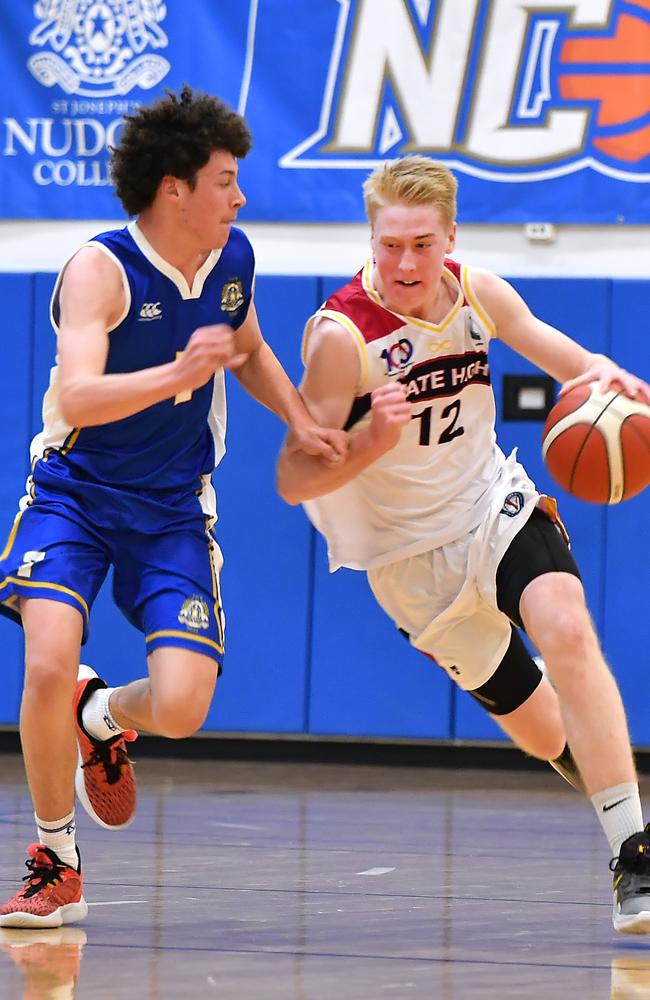 Nudgee College V BSH in Basketball. Kailan Sales driving. Picture: John Gass