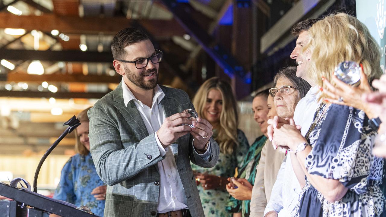 Lachlan Hogan inspects the diamonds drawn in the Hogans Family Jewellers Diamond Draw of the Ladies Diamond Luncheon hosted by Toowoomba Hospital Foundation at The Goods Shed, Friday, October 11, 2024. Picture: Kevin Farmer