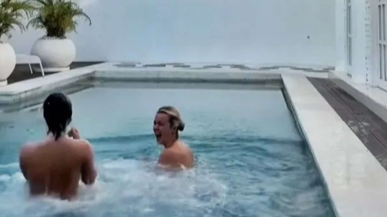 Karina and Bella jumped straight into their villa's pool after arriving.
