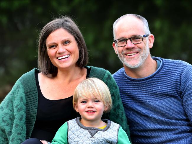 Child benefits to increase. Anna Moriarty and Toby Stephens with Oliie 2.5 year old who attends childcare at Edinburgh gardens Fitzroy North. Picture Rebecca Michael.