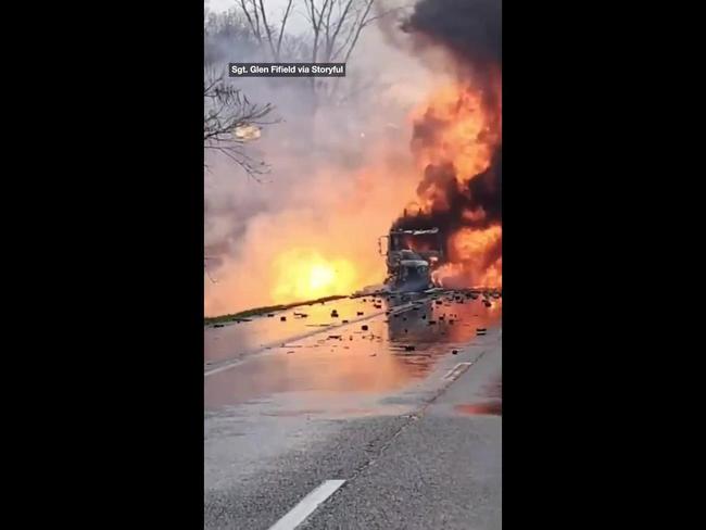 Inferno rages after truck explodes on highway
