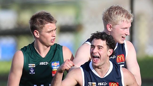 Mitch Fino celebrates a goal during last year’s interleague. Picture Yuri Kouzmin