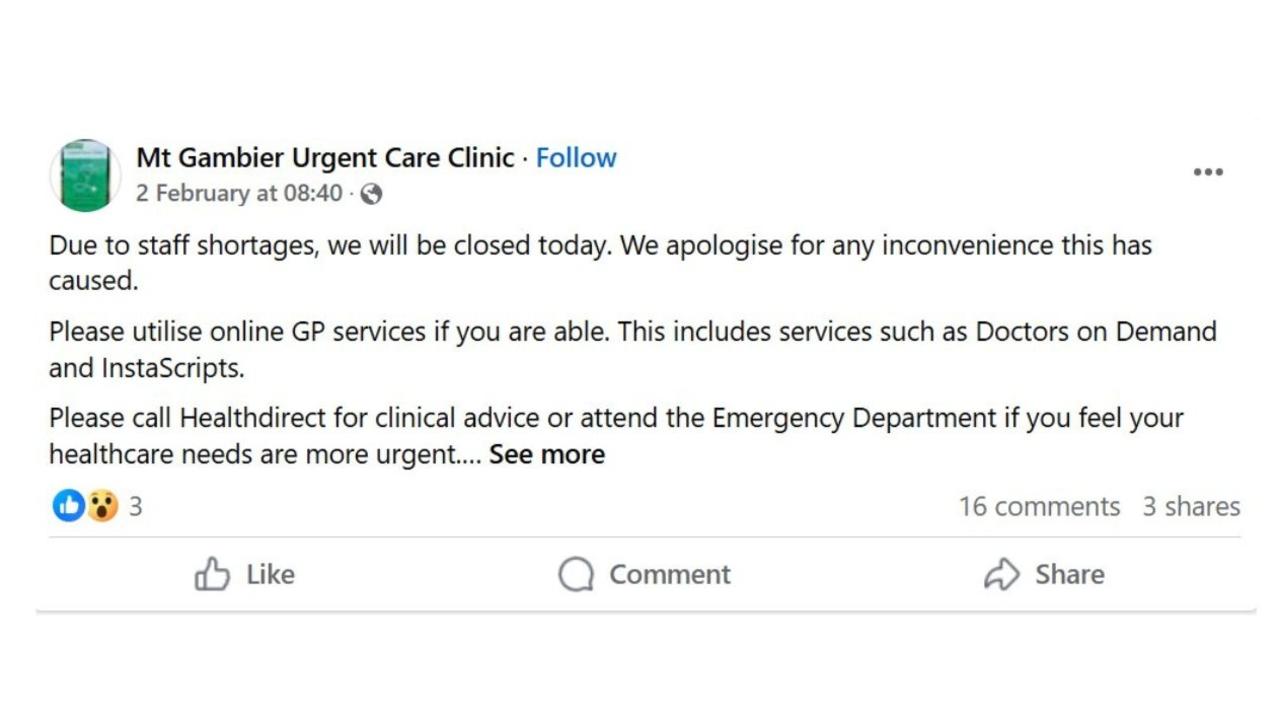 There were many posts similar to this on the urgent care clinic’s Facebook page. Picture: Facebook