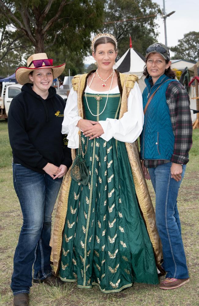 Brianna Keen (left) Jade Schultz and Katrina Keen. The Order of the Bear Club Toowoomba enthralled showgoers in their period costumes and displays during the Heritage Bank Toowoomba Royal Show. Saturday April 20th, 2024 Picture: Bev Lacey